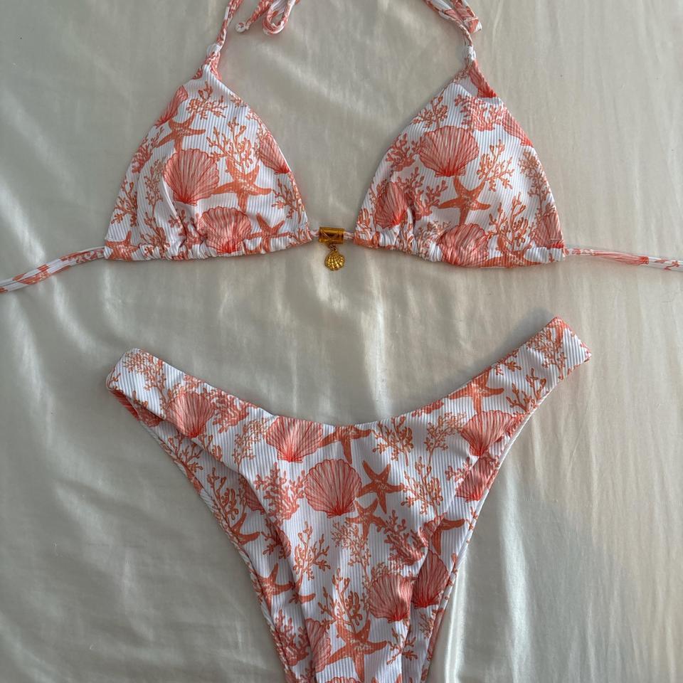 Orange White Seashell Bikini C316
