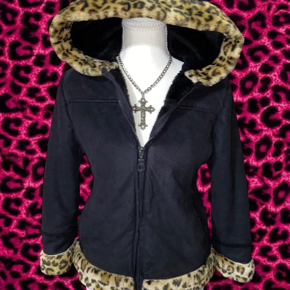 Black Cheetah Print Fur Hoodie 6291