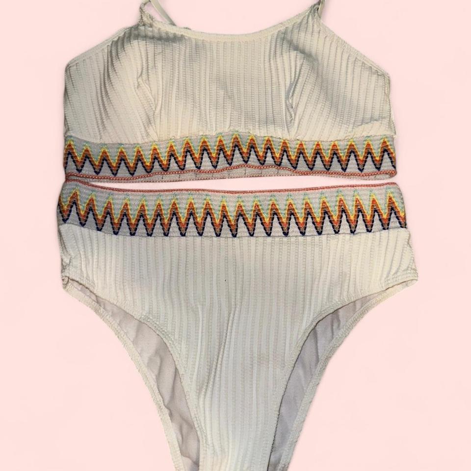 Cream And Orange Striped Bikini