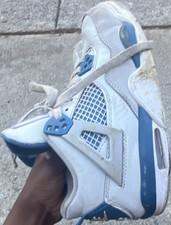 Jordan Air Jordan 4 White/Blue Mid Top Leather Lace-Up Basketball Sneakers