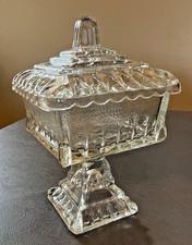Vintage Jeanette Clear Glass Pedestal Lidded Compote Wedding Box Candy Dish