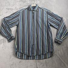 ETRO Shirt Men 40 Blue Striped Button Up Long Sleeve Preppy Dress Collared Italy