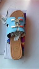 Women’s Sky Blue Chain Detail Flat Slide Sandals Size US 11