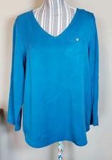 SOFT SURROUNDINGS Tunic Top 100% Tencel Lyocell Roll Tab Sleeve Blue Sz Large