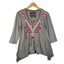 Johnny Was Los Angeles Embroidered Long Sleeve Asymmetrical Tunic size Small
