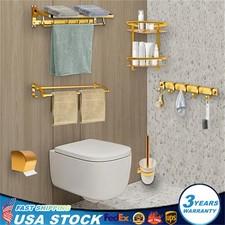 Bathroom Accessories Set Wall-Mounted Bath Toilet Brush Hardware Towel Rack Gold