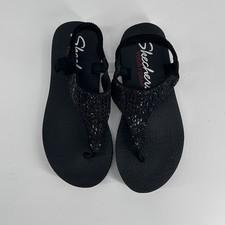 Skechers Cali Meditation Rock Crown Sandals Black Rhinestone Thong Yoga Foam 6 