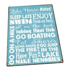 Lake House Rules Metal Sign; Wall Decor for Vacation Home