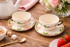 Vintage Two Franciscan Desert Rose Oversized Jumbo Cups & Saucers 1950s US Made