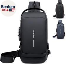 Travel Sling Bag Waterproof Crossbody Bag with Combination Lock Anti-Theft PU Le