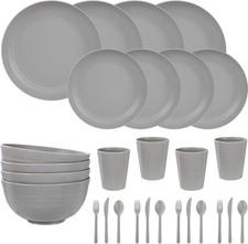 28 Pcs Kitchen Plates and Bowls Set, Wheat Straw Dinnerware Sets, Unbreakable