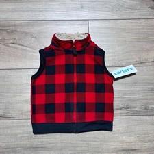 Carter Baby Boy Buffalo Plaid Fleece Full Zip Vest Size 18M Red & Black Plaid
