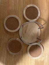 Round Wood and Cork Coaster Set of 5 with Holder, Modern Light Brown