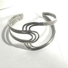 Modernist Avant Garde Silver Tone Triple Wave Cuff Bracelet Abstract Unique Art