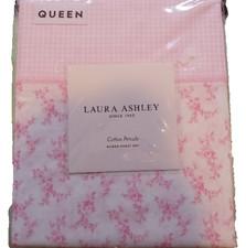 Laura Ashley QUEEN Sheet set Cotton Percale Pretty Toss Printed Hem Pink sheets
