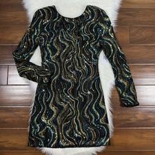 Dress the Population Size XL Teal Multi Swirl Line Sequin Nathalia Mini Dress