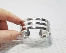 Vintage Polished Silver Tone Modernist Geometric Avant Garde Cuff Bracelet