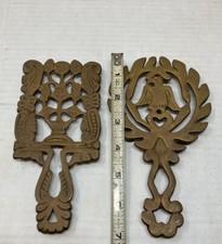 2-Cast Brass Trivet Virginia Metal Crafters-Colonial Eagle kitchen Japan 7”