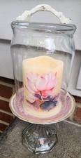 New Glass Dome Cloche On Glass Pedestal W/ LED Timer Candle W/ Remote