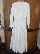 Veiled Floral Printed Tiered Maxi Dress delicate mock neck Size S