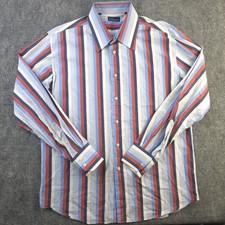 7 Diamonds Shirt XL Red White Blue Vertical Striped Long Sleeve Button Up
