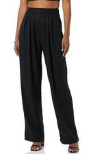 TEREA Womens Lexie Pleated Front Pants Pockets Wide Leg Black Trousers Small