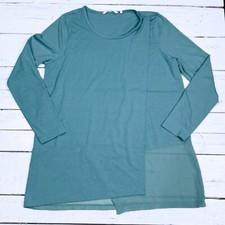 Soft Surroundings Blue Womens Top Size L Long Sleeve Cross Over Tunic with Mesh