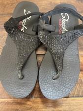 Skechers Women's Meditation Rock Crown Black Slingback Thong Sandals Yoga Foam 6