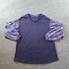 Soft Surroundings Top Womens Size Large Blue Waffle Knit Thermal Paisley Sleeves