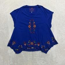 Johnny Was JW Los Angeles Blouse Womens Small Blue Embroidered Tunic Top Boho