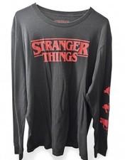 Stranger Things Graphic Print Cotton Knit Black Crew Neck Long Sleeve T-Shirt