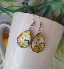 Japanese Painting Inspired Martins on Cherry Blossom Themed Gift Earring Jewelry
