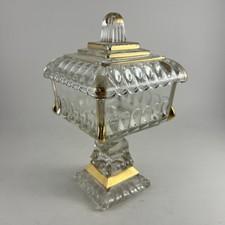 Vintage Jeanette Glass Covered Pedestal Wedding Box/Candy Dish/Compote Gold Trim