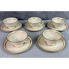 Lot of 5 Franciscan Arcadia Gold Footed Tea Cups & Saucers