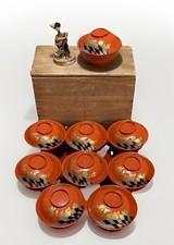 Vintage Japanese Lacquerware Bowls, Lids, and Storage Box/Set of 9; Japanese Art