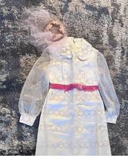 Vintage 1971 Floral Wedding Dress With Headband Pink Veil