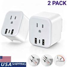 2 PC European Travel Plug Adapter Foldable International Plug 1 AC Outlets,3 USB
