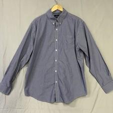 Croft & Barrow Men's L Blue White Striped Cotton Button-Up Shirt Pocket