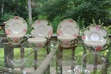 Set of 4 Pink Franciscan Dessert Rose Teacups & Saucers. W. "TV" & "F" Stamp