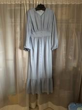 Veiled Collection Light Blue Button Ruffle Long Sleeve V-Neck Maxi Dress Size M