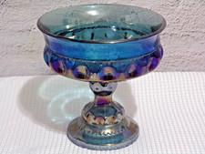 Indiana Iridescent Blue Carnival Glass Pedestal Candy Dish Compote