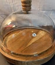 Glass Cloche Dome Wood Base Small Display Cover Rustic Farmhouse Kitchen