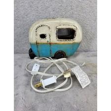 Retro Camper Trailer Ceramic Night Light Lamp Teal White Rustic Home Decor