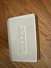 White Ceramic Rectangle Butter Dish with Wooden Lid and Glossy Finish