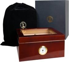 Premium Wooden Cigar Humidor box Glass Top & Hygrometer – Stores Up to 48 Cigars