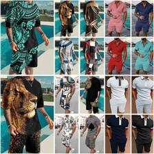 Men's Summer Outfit 2-Piece Set Short Sleeve T Shirts Shorts Sweatsuit Casual