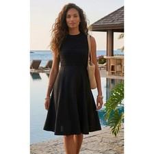 Tory Burch Merino Wool Blend Classic Crochet Bodice Black Fit & Flare Dress S