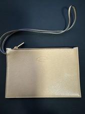 Tod’s Pebbled Leather Zip Clutch Wristlet Taupe Beige Minimalist Italy Luxury