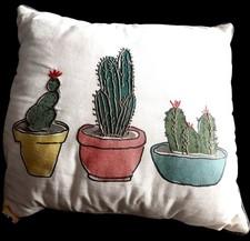 Cactus Succulent Pillow On White Background With Gray Back Polyester 16x16" Mint