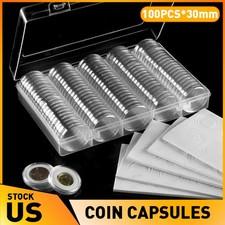 100PCS 30mm Silver Gold Coin Cases Capsules Holder Clear Plastic Round Storage